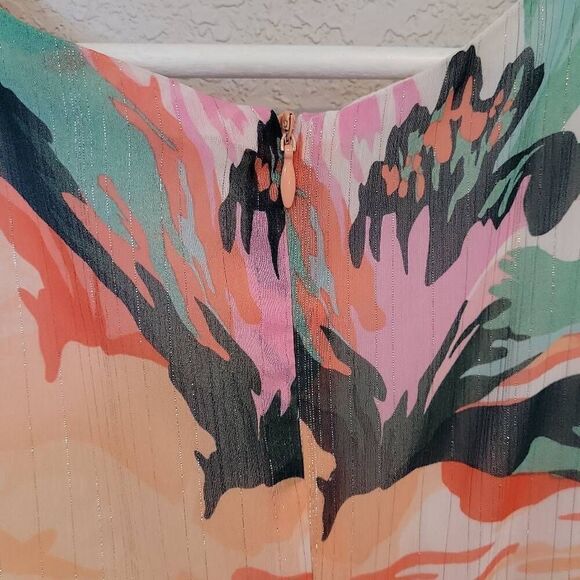 Adelyn Rae Floral Metallic Stripe Chiffon Mini Dress Size XL - Picture 6 of 12